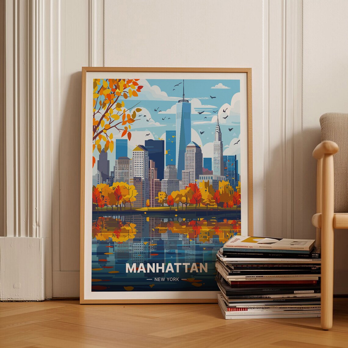 New York City Skyline Poster, Manhattan Travel Art