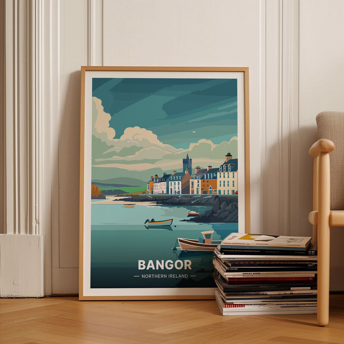 Bangor Northern Ireland Harbour Town Boats Coastal Travel Poster
