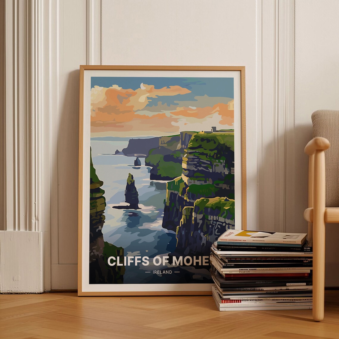 Cliffs Of Moher Ireland Travel Poster, Retro Landscape