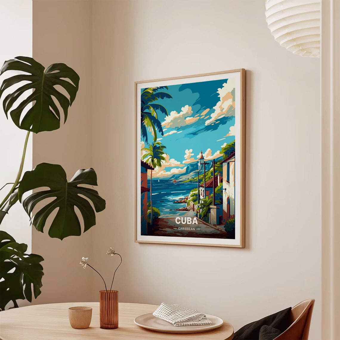 Cuba Caribbean Tropical Coastal Street Palm Trees Travel Poster - Image 2