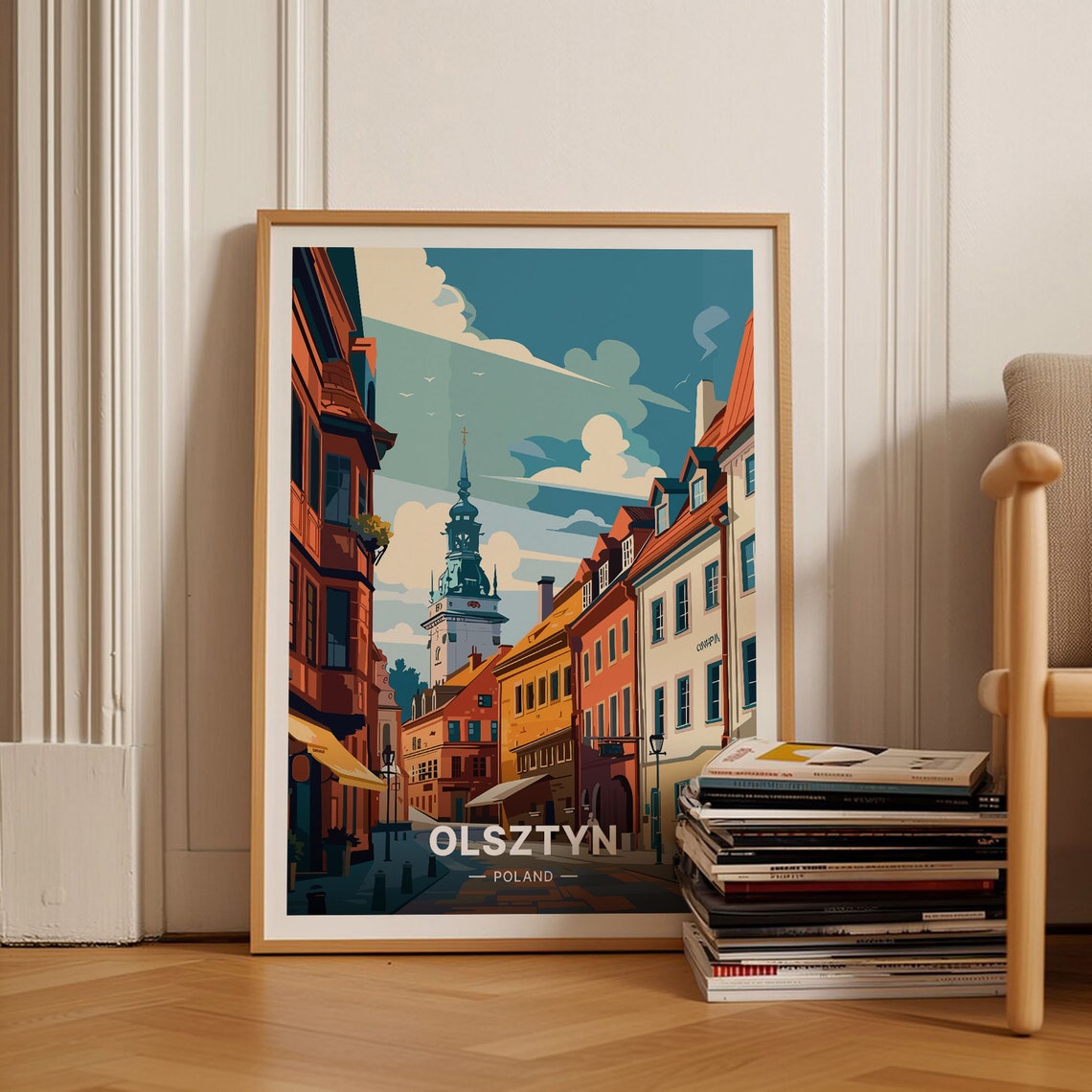 Olsztyn Poland Travel Poster Old Town Street Tower Historic Art