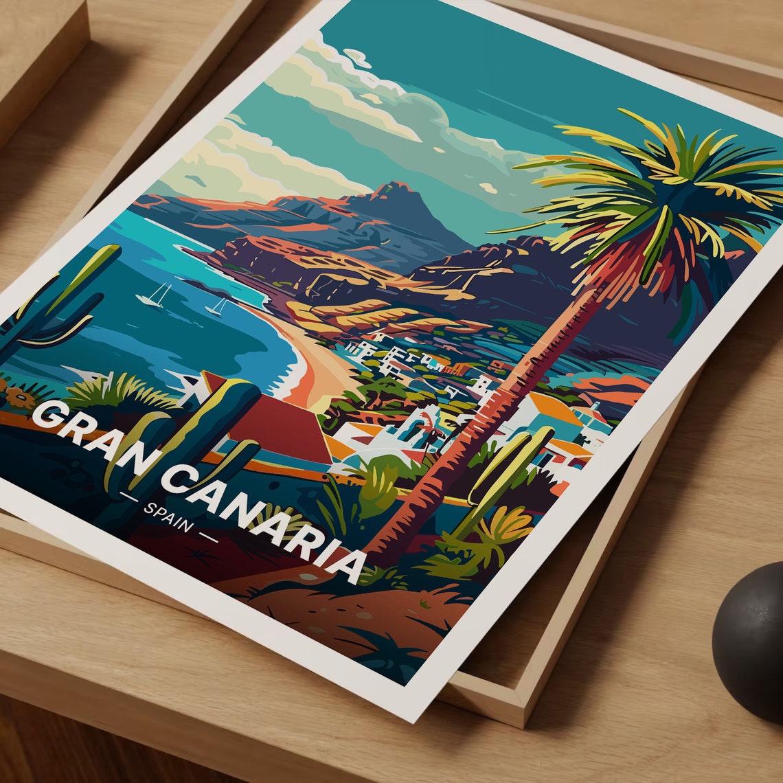 Gran Canaria Spain Palm Beach Cliffs Vintage Island Travel Poster - Image 3