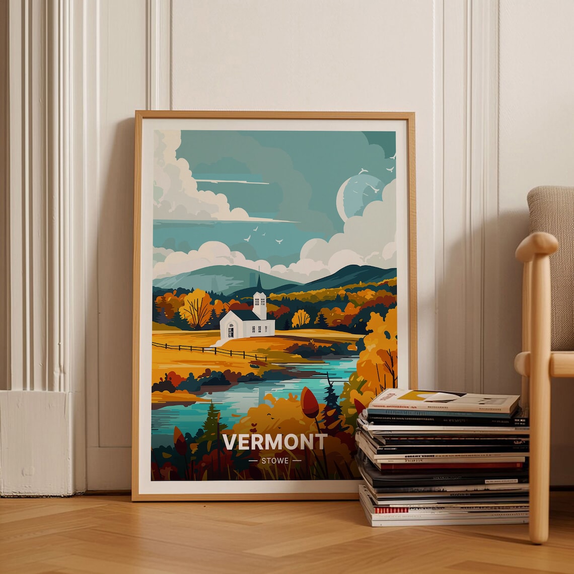 Stowe, Vermont Travel Poster, Scenic Landscape Art Print