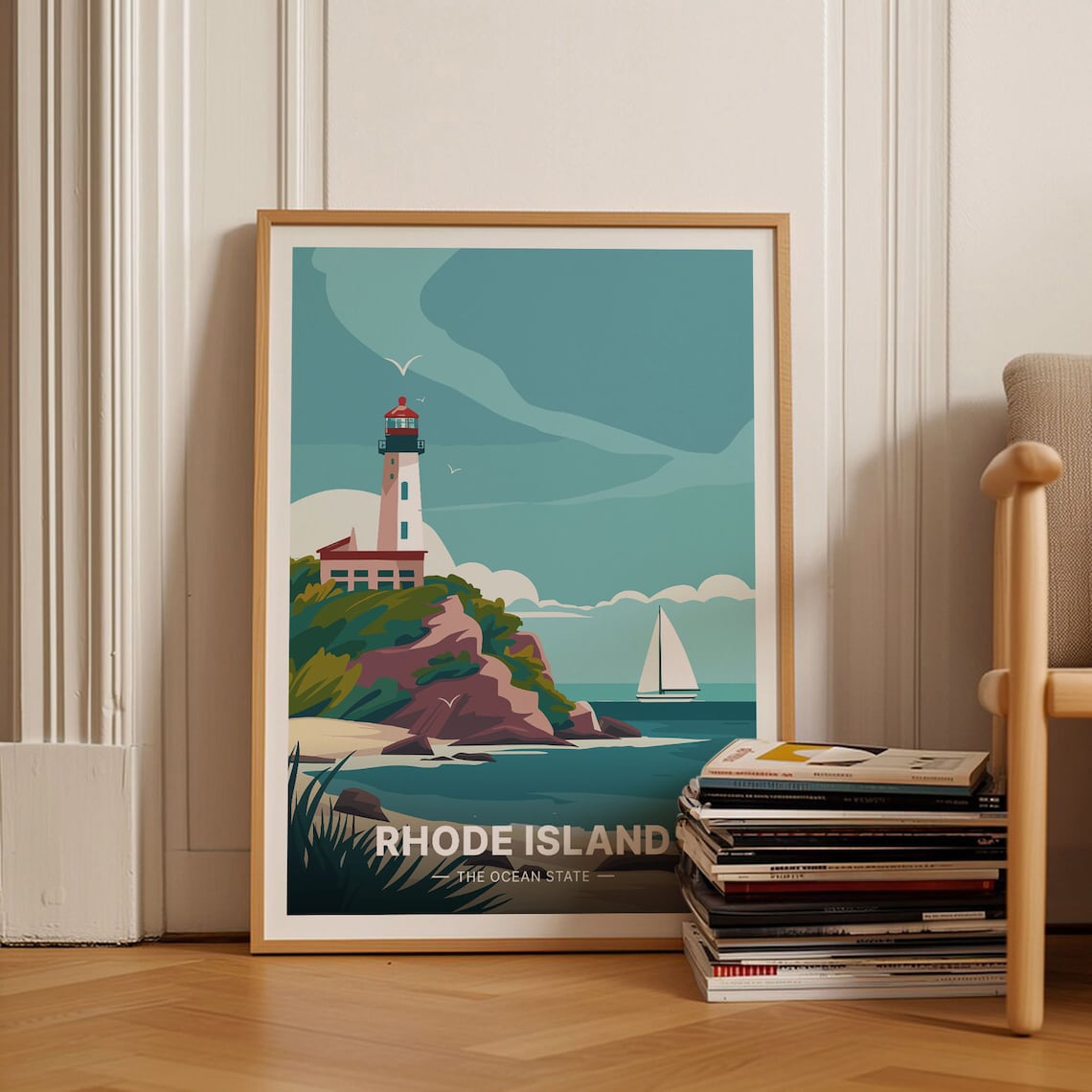 Newport Rhode Island Retro Travel Poster, Nautical Decor