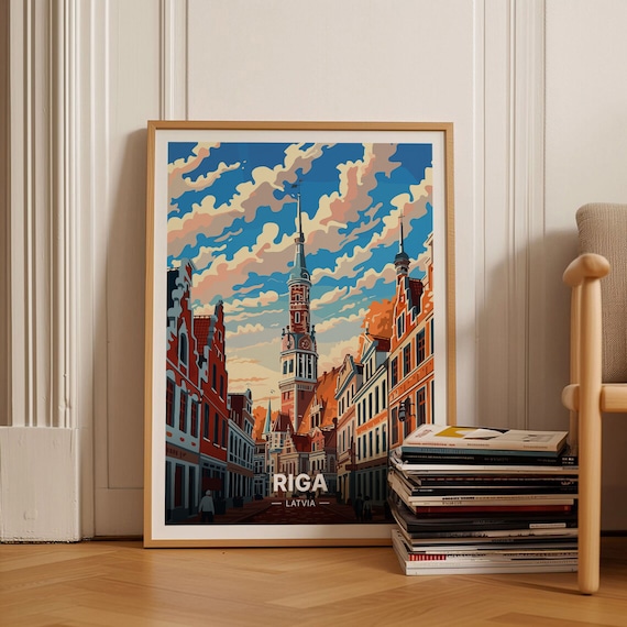 Riga Latvia Old Town Spires Dramatic Clouds Cityscape Poster