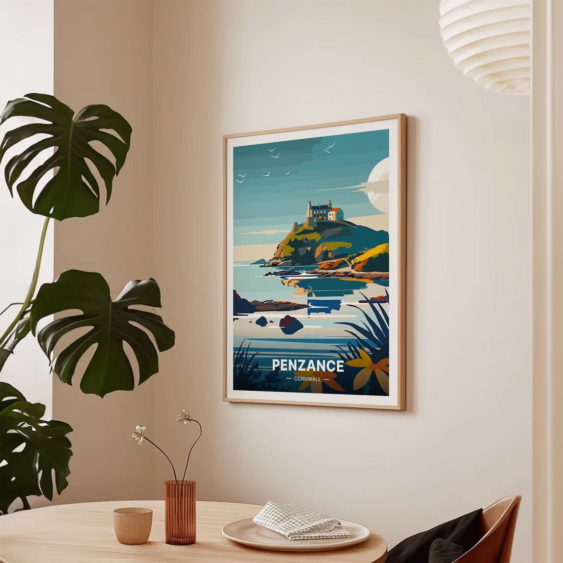 Penzance Cornwall Coastal Headland Moonlight Vintage Travel Poster - Image 2