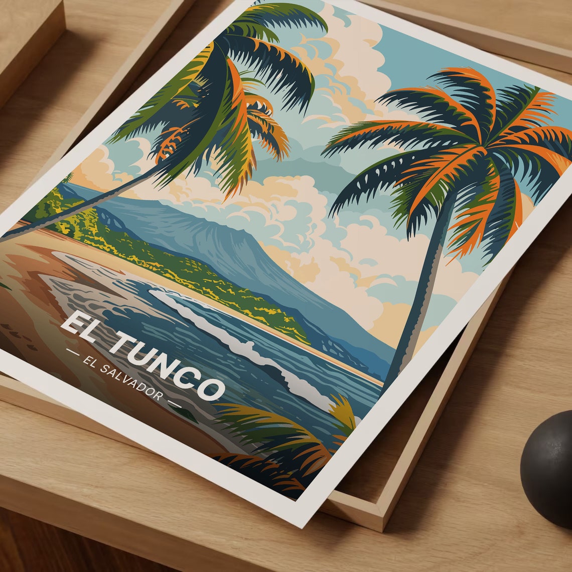 El Tunco El Salvador Beach Palms Volcano Surf Paradise Travel Poster - Image 3
