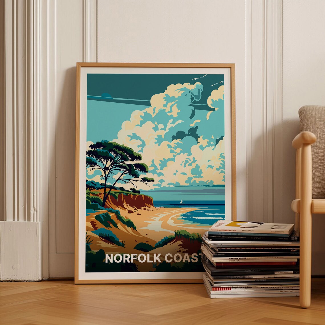 Norfolk Coast Sandy Beach Pine Cliffs Sailboat Shoreline Poster