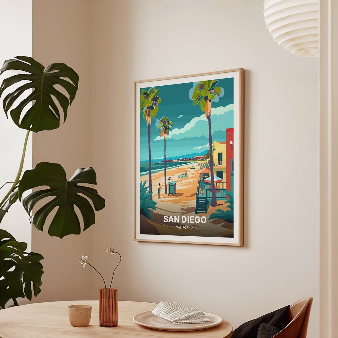 San Diego California Palm Tree Beach Boardwalk Travel Poster - Image 2