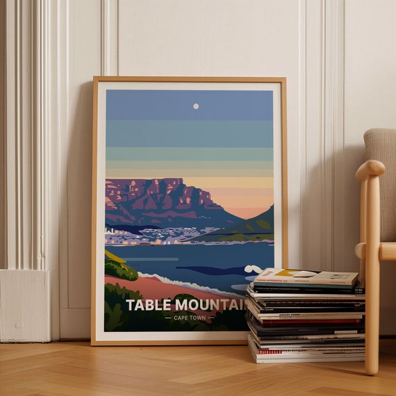 Table Mountain Cape Town Glowing Golden Sunset Travel Poster