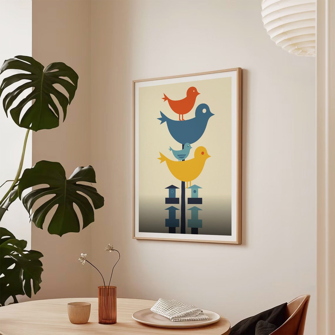 Mid Century Modern Geometric Birds Stacked Minimalist Wall Art - Image 2