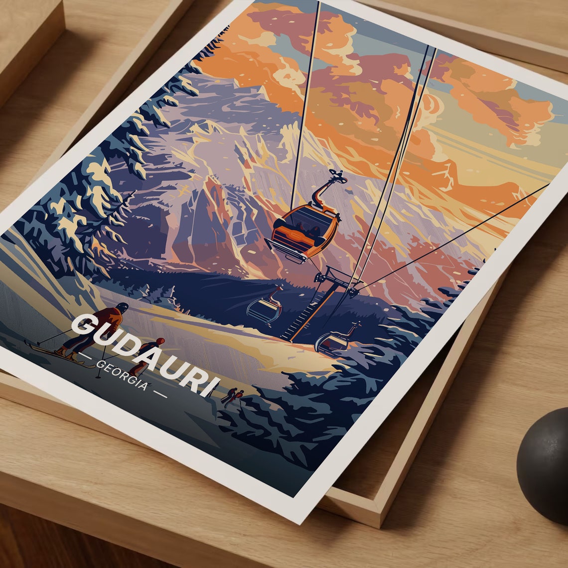 Gudauri Georgia Ski Resort Cable Cars Snowy Peaks Winter Travel Poster - Image 3
