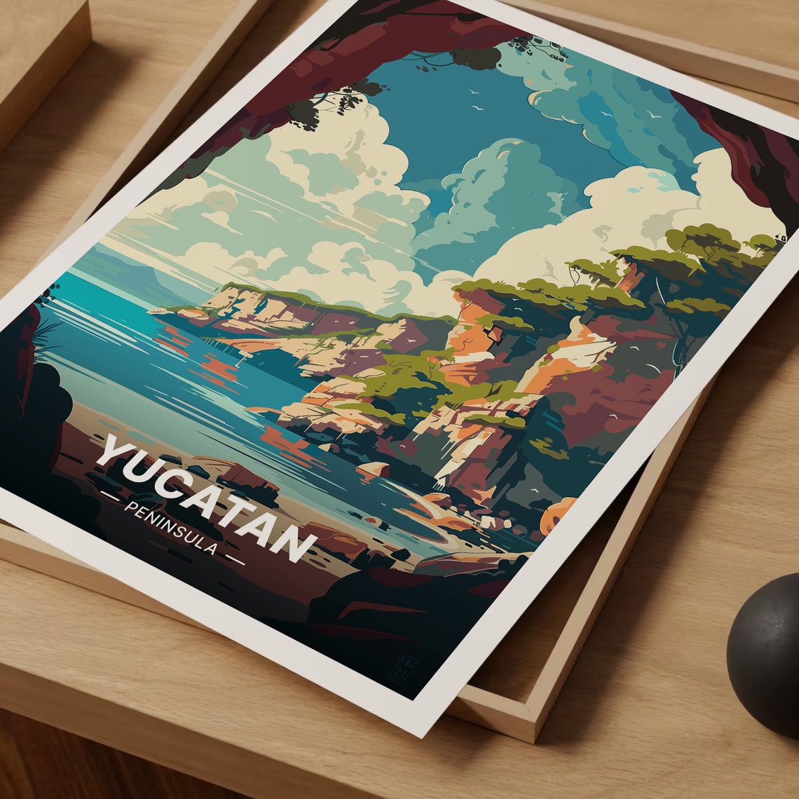 Yucatan Peninsula Mexico Cliffs Tropical Sea Vintage Travel Poster - Image 3