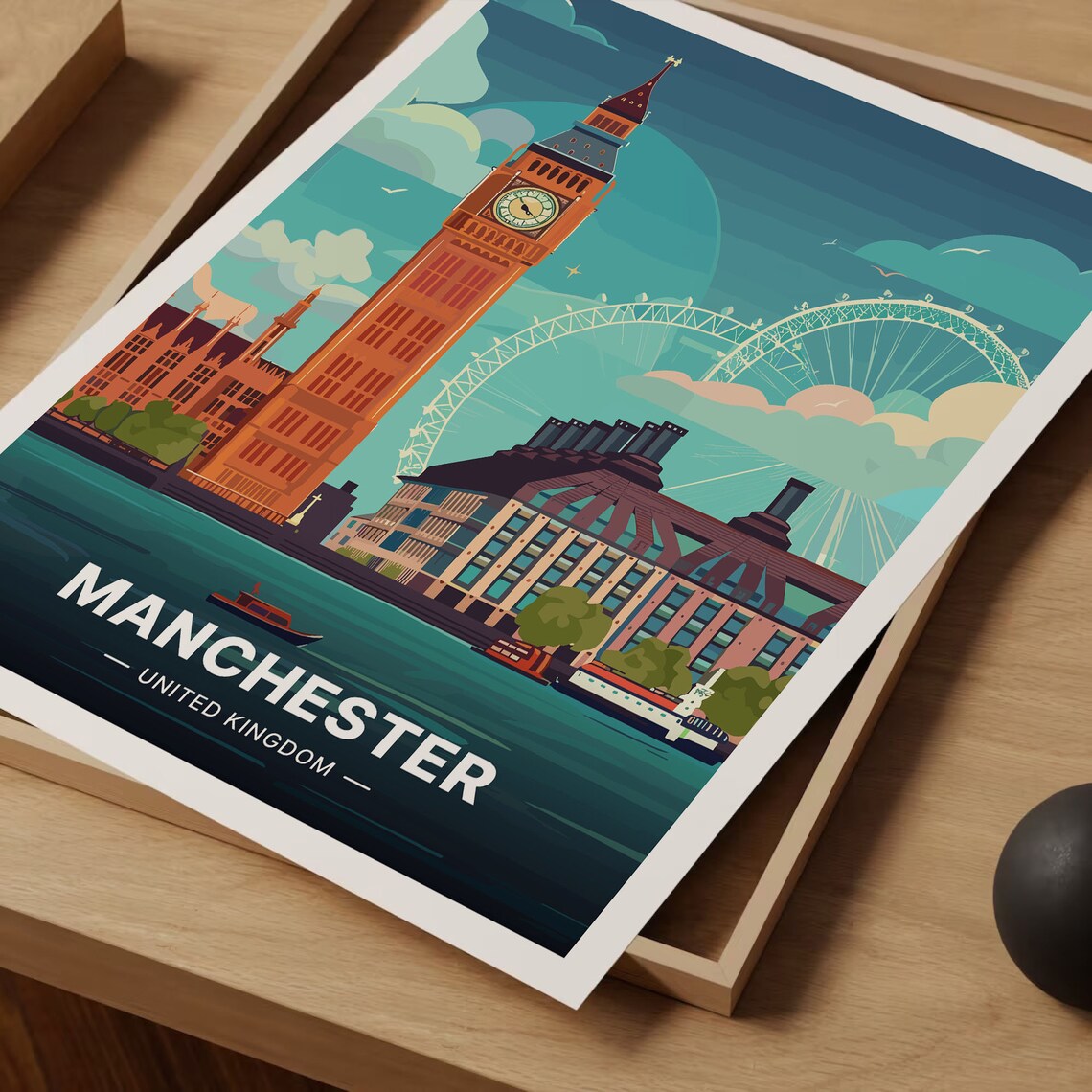 Manchester Skyline Travel Poster, Urban Cityscape - Image 3