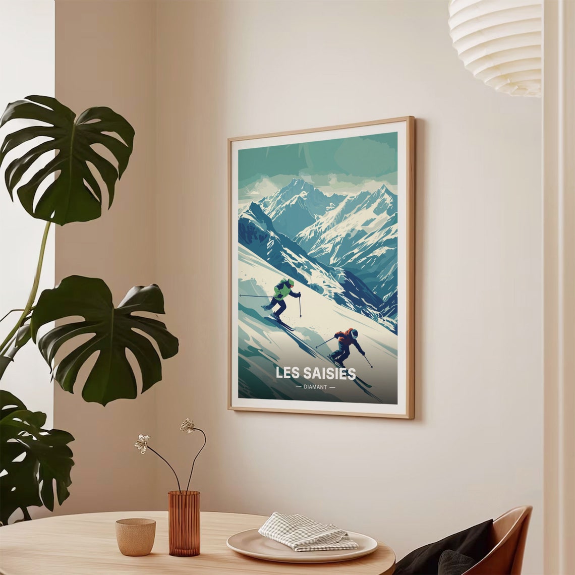 Les Saisies France Skiers Racing Downhill Snowy Winter Art Poster - Image 2
