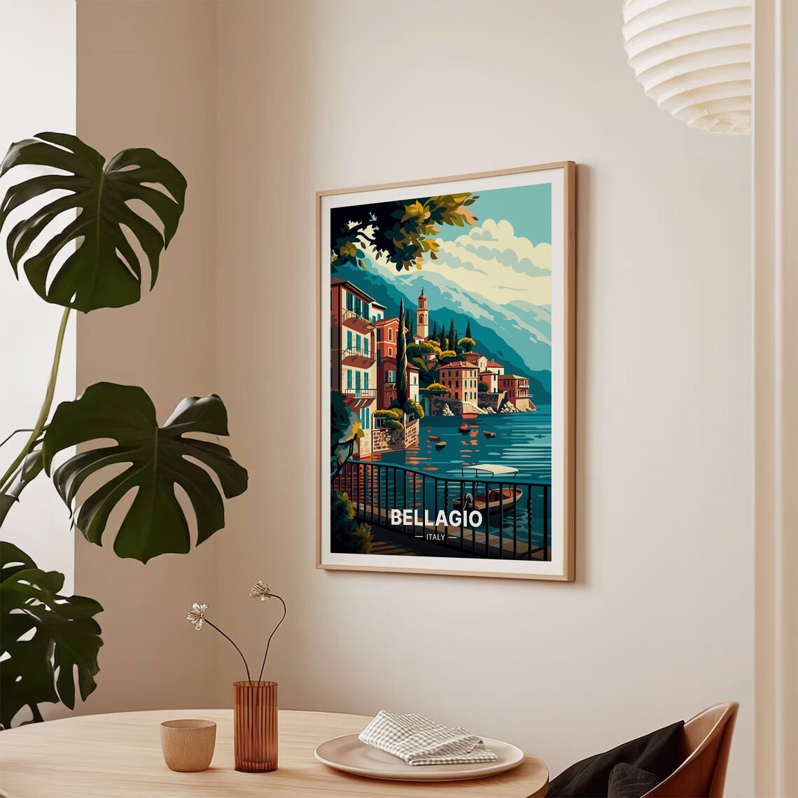Bellagio Lake Como Italy Vintage Style Lakeside Town Travel Poster - Image 2