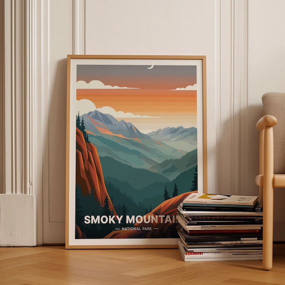 Smoky Mountains National Park Layered Ridges Sunset Travel Poster