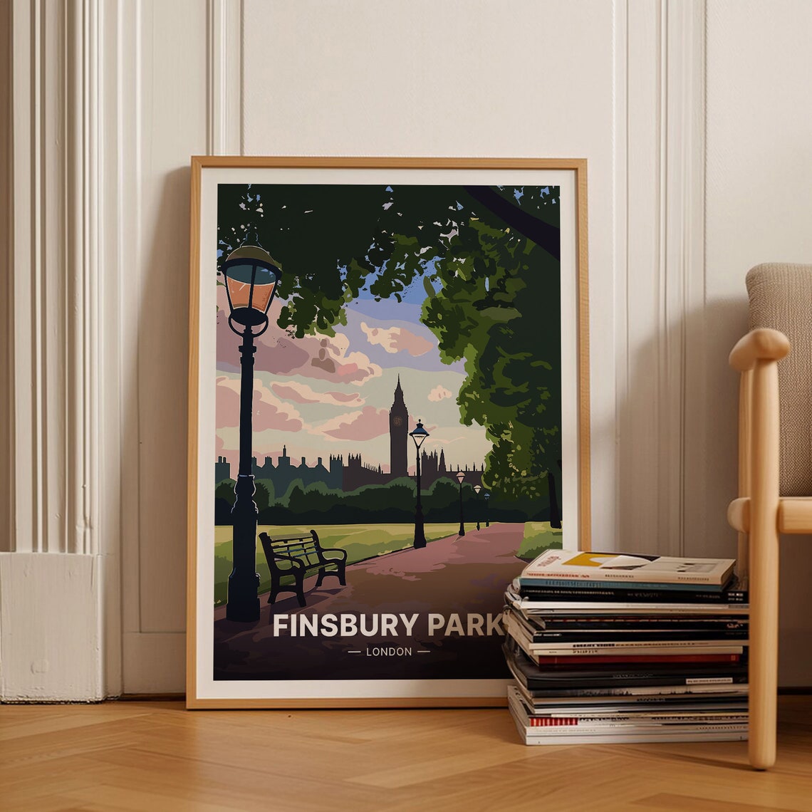Finsbury Park London Tree Lined Park Path Vintage Travel Poster
