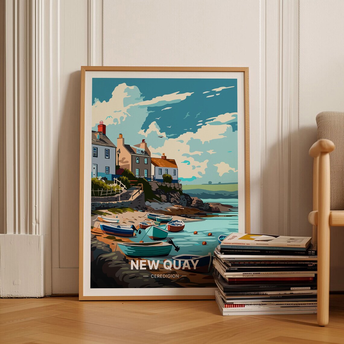 New Quay Wales Travel Poster, Coastal Town Art Print