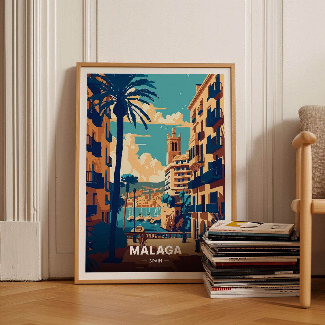 Malaga Spain Travel Poster, Artistic Cityscape