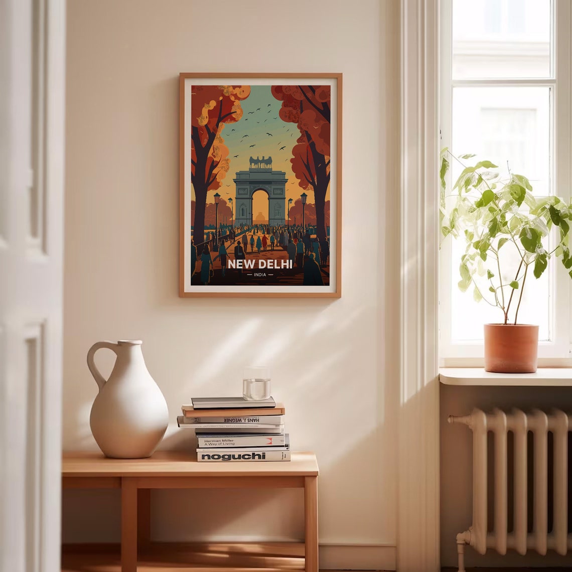 New Delhi India Retro Travel Poster Monument Arch Sunset Crowd - Image 4