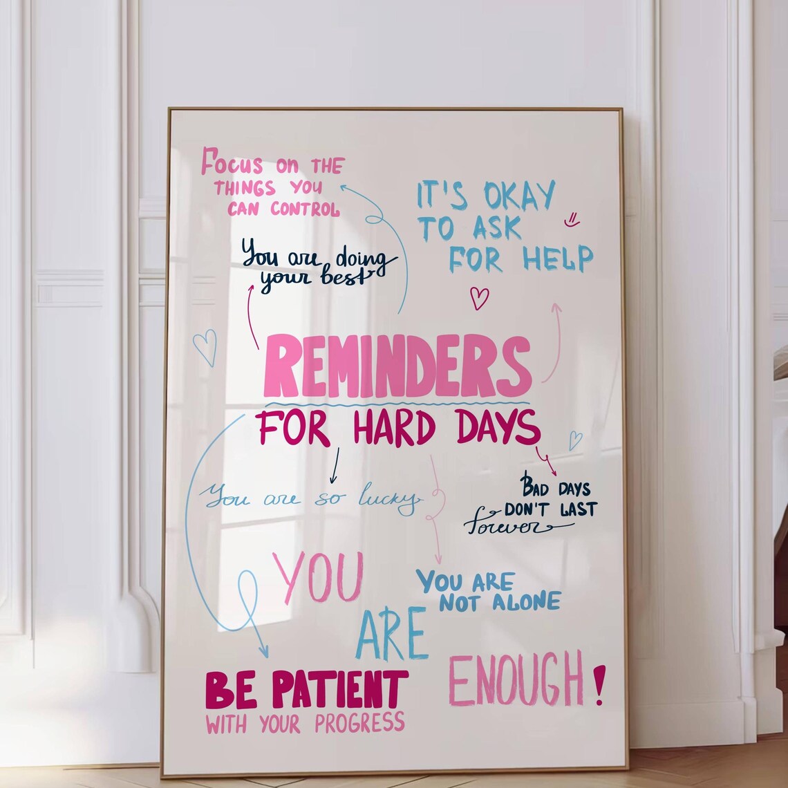 Reminders For Hard Days Quote Poster, Preppy Dorm Decor