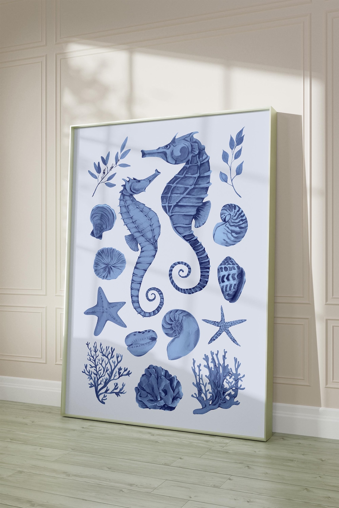 Watercolor Seahorse Art Print, Coastal Beach House Decor