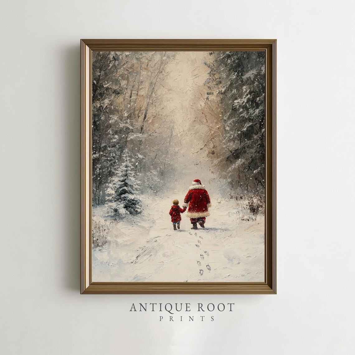 Santa And Child Walking In Snow Winter Wonderland Holiday Poster