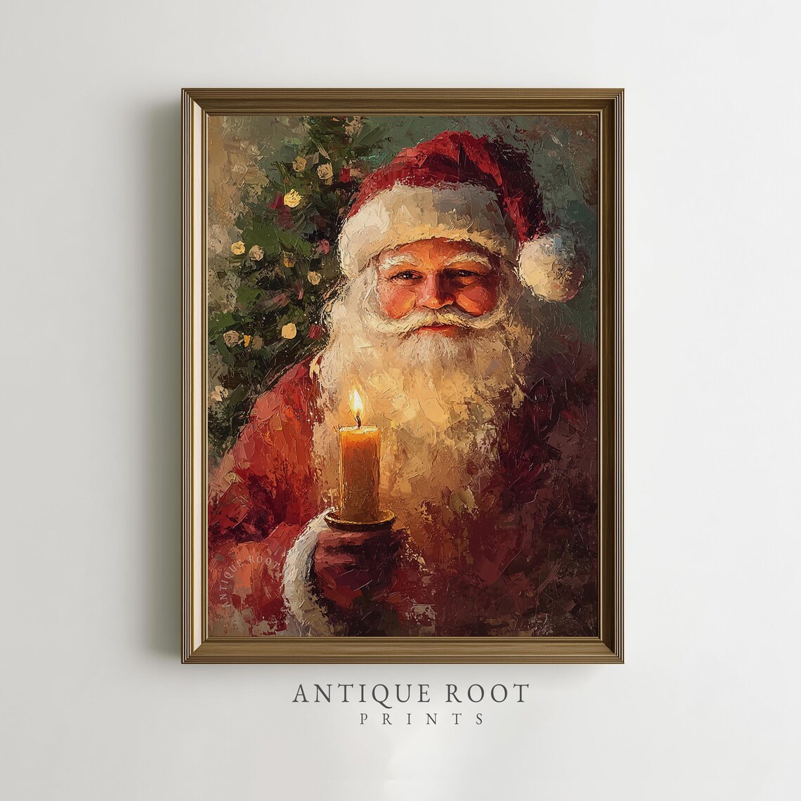 Santa Holding Candle Classic Vintage Christmas Oil Painting Poster