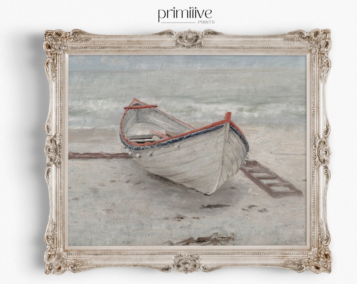Beached Boat Vintage Seascape Art Print - Image 5