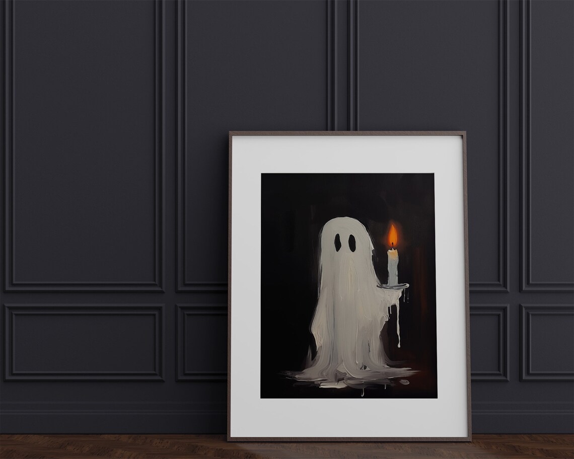 Cute Halloween Ghost Painting, Halloween Decor Art Print