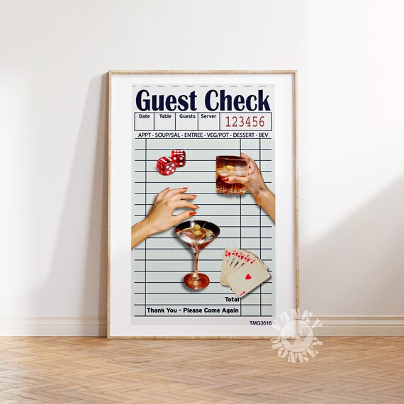 Retro Guest Check Collage Cocktails Dice Playing Cards Poster