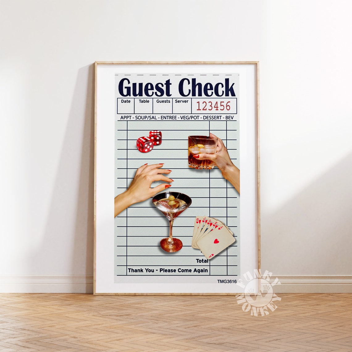 Retro Guest Check Collage Cocktails Dice Playing Cards Poster