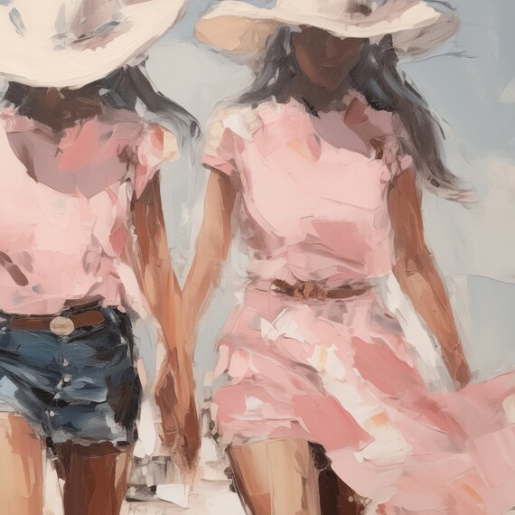 Cowgirl Best Friends Stroll Preppy Pink Dresses Western Poster