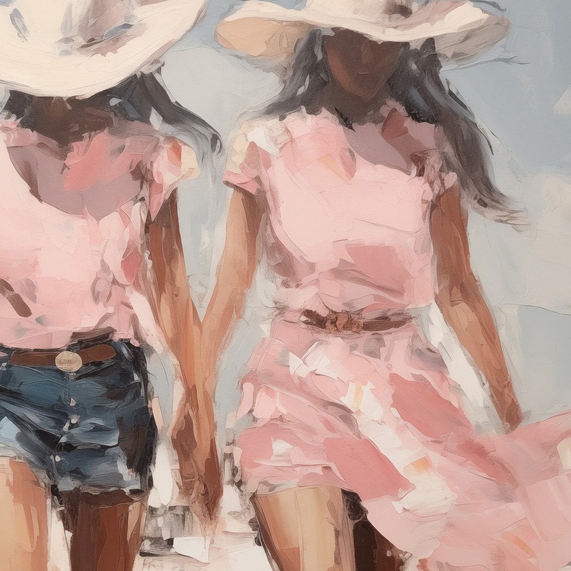 Trendy Western Art Coastal Cowgirl Painting Southern Girl Print Pink Preppy Cowgirl Aesthetic Dark Skinned Cowgirl On Beach