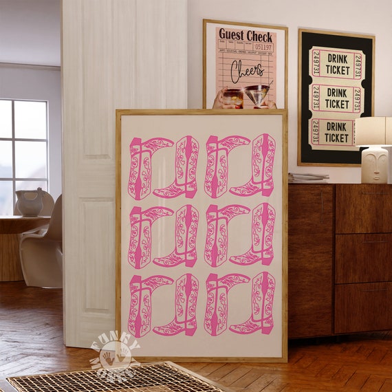 Pink Cowgirl Print Set Long Live Cowgirls Wall Art Retro Western Art Cowboy Boots Dorm Room Decor Print