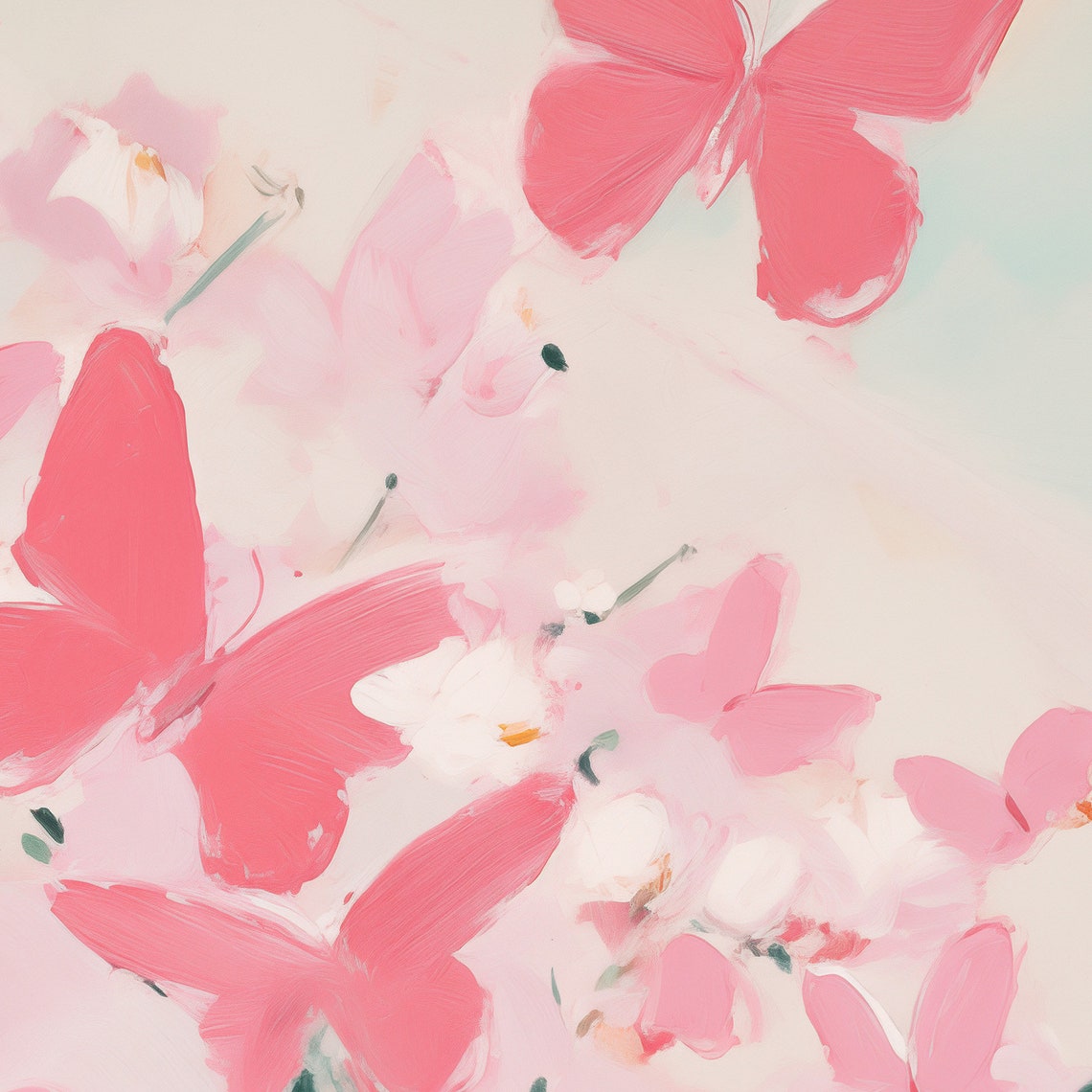 Dreamy Pink Butterfly Brushstroke Abstract Art Painting Poster