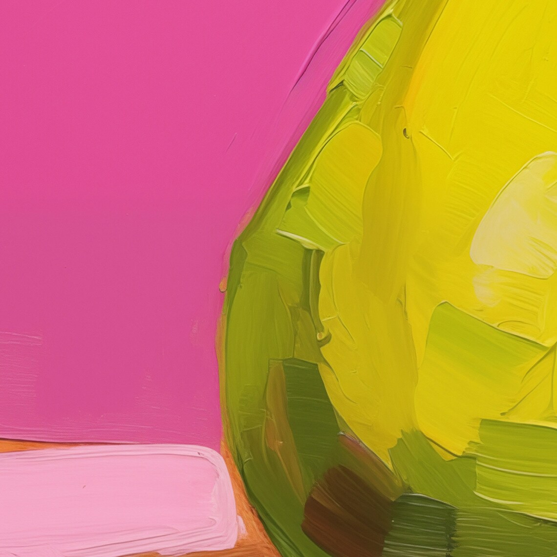 Ripe Pear Close-Up Modern Pink and Green Juicy Fruit Wall Art