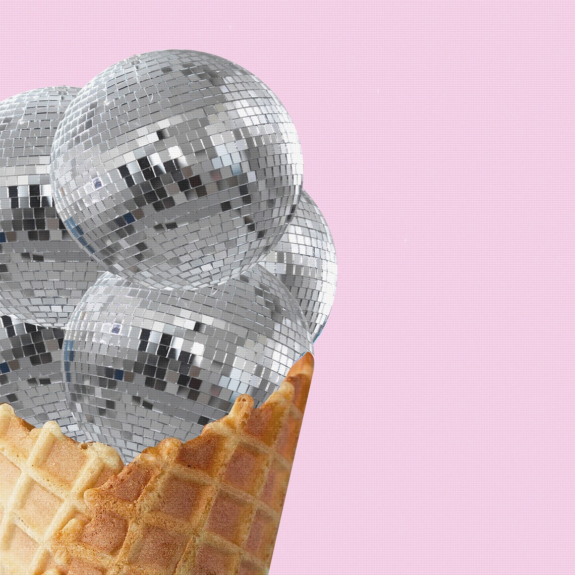 Disco Ball Ice Cream Scoops Pink Cone Fun Trendy Dessert Poster - Image 2