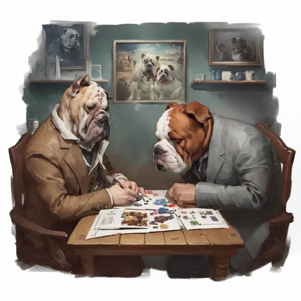 Two Dogs Playing Poker, Custom Dog Portrait
