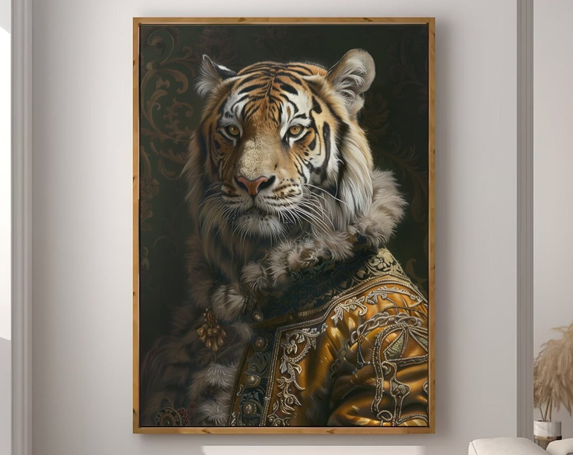 Majestic Tiger in Ornate Gold Brocade Coat Royal Portrait Poster