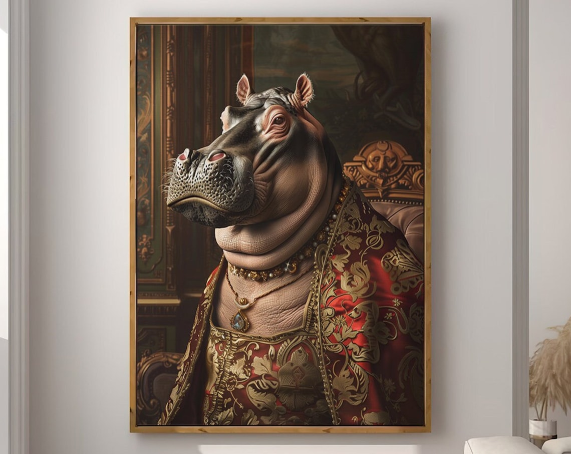 Hippopotamus Royal Renaissance Portrait Vintage Art Print