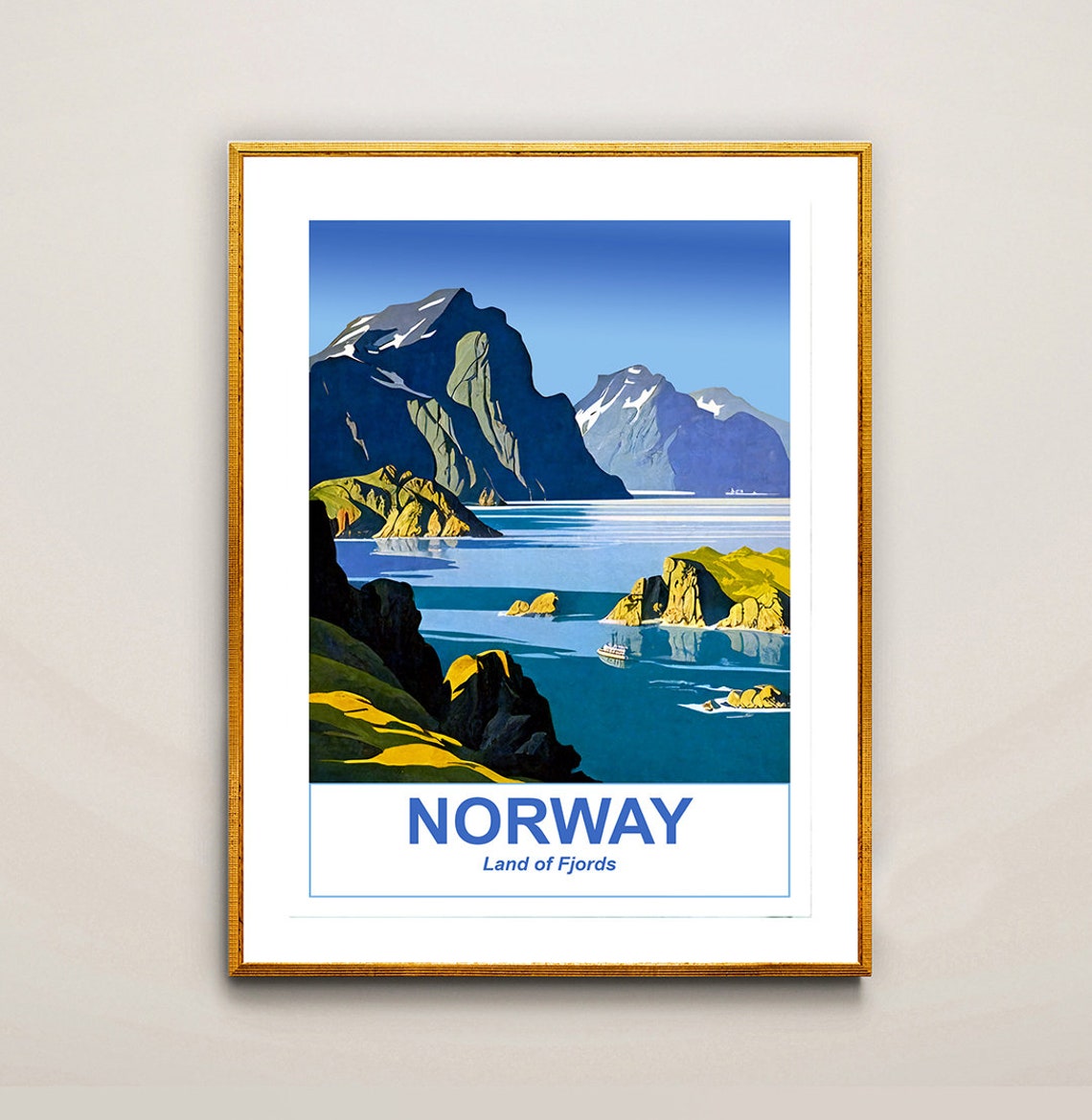 Norway Fjord Coast Mountain Cliffs Summer Vintage Scandinavian Poster