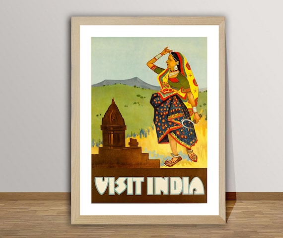 Visit India Vintage Travel Poster, Retro India Poster