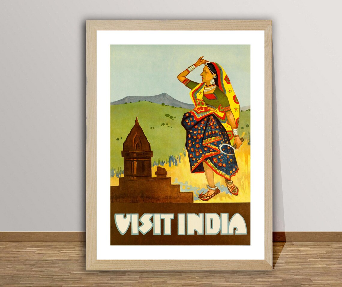 Visit India Vintage Travel Poster, Retro India Poster