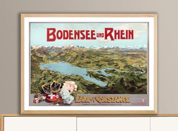 Bodensee Und Rhein Suisse Vintage Travel Poster Affiche De Voyage Lake Constance Artwork Wall Decor