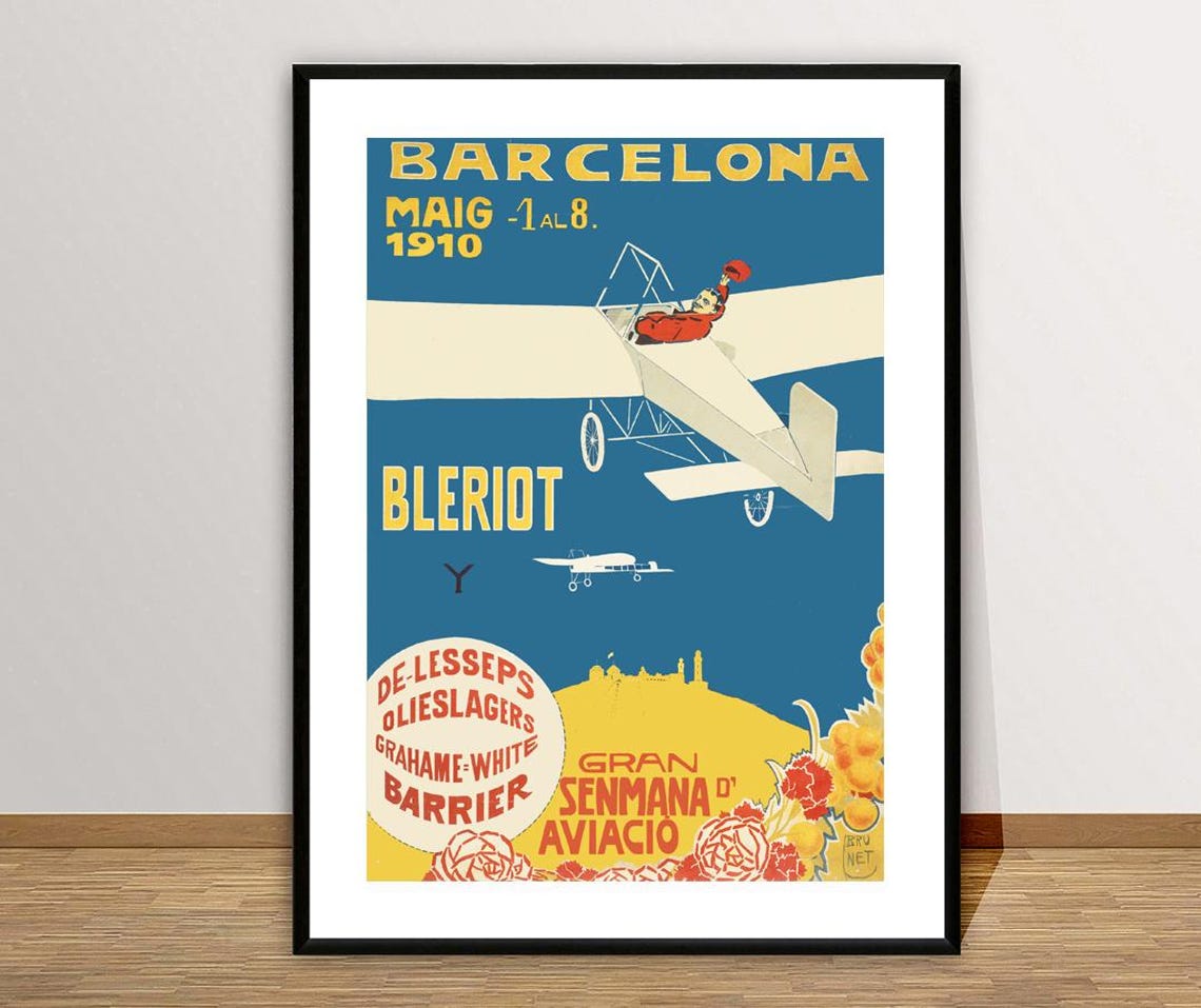Barcelona 1910 Aviation Week Bleriot Airplane Pioneer Vintage Poster - Image 3