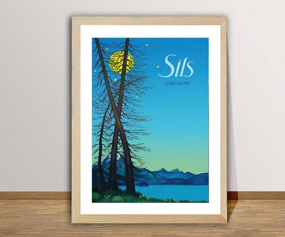 Sils Engadin Suisse Vintage Travel Poster Travel Art Print Gift Idea Wall Decor