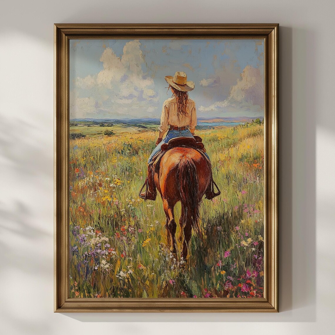 Cowgirl Riding Horse, Vintage Western Poster Print