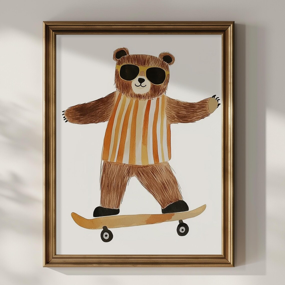 Bear Skateboard Vintage Playful Nursery Poster Print